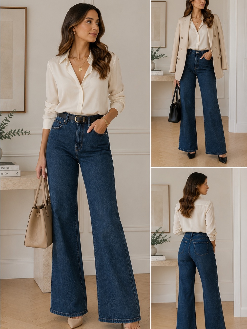 Good American Dark Blue High-Waist Wide-Leg Jeans